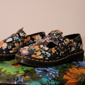 Dr. Martens Black Floral Mary Jane Flats with Buckle